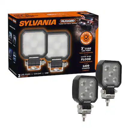 SYLVANIA RUGGED OFF ROAD DESIGN
LIFETIME WARRANTY
3" CUBE LED PODS
FAROS LED REDONDOS
SUPER WIDE FLOOD
FLOOD SUPERAMPLIO
1400 LUMENS
2 LED PODS | 12V/24V | 10W
