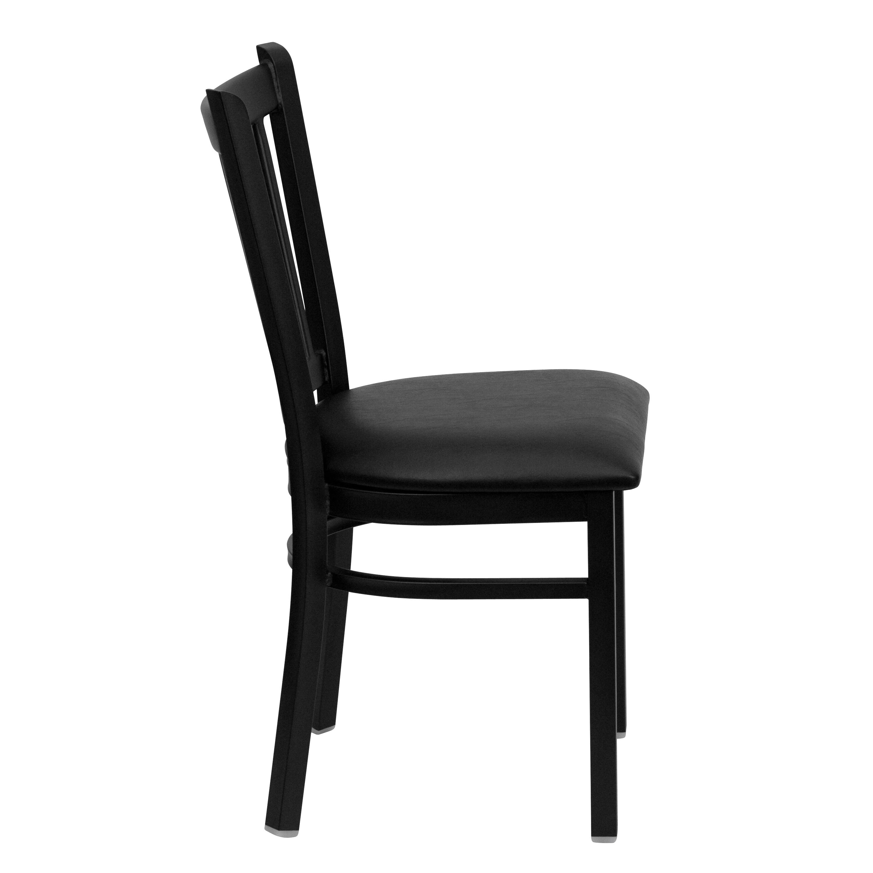 Alt View 6. Emma + Oliver - Vertical Back Metal Restaurant Dining Chair - Black Vinyl Seat/Black Metal Frame.