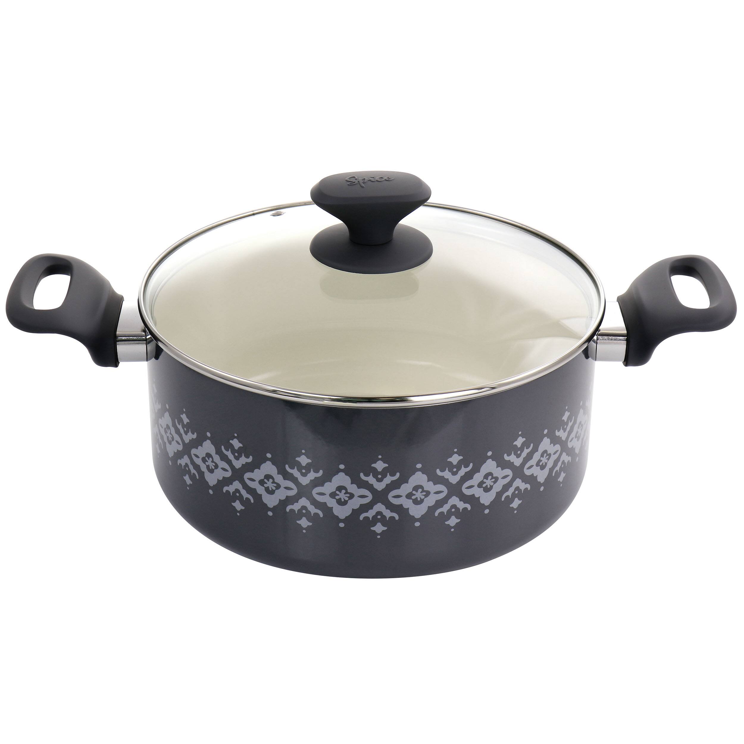 Alt View 2. Spice By Tia Mowry - Spice by Tia Mowry Savory Saffron 7 Piece Ceramic Nonstick Aluminum Cookware Set with Nylon Utensils in Grey - Gray.