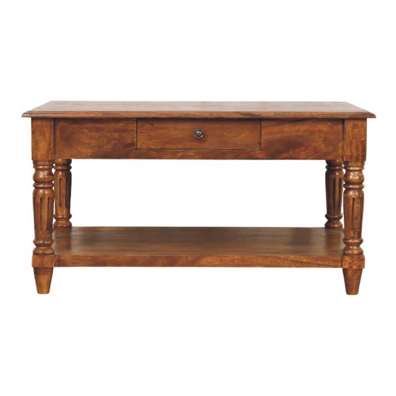 Artisan Furniture - Solid Wood Turned legs Chestnut Coffee Table, 2 Drawers - Brown