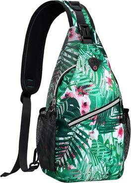 mosiso - Sling Backpack Multipurpose Crossbody Shoulder Bag Travel Hiking Daypack - Palm Leaf Flower