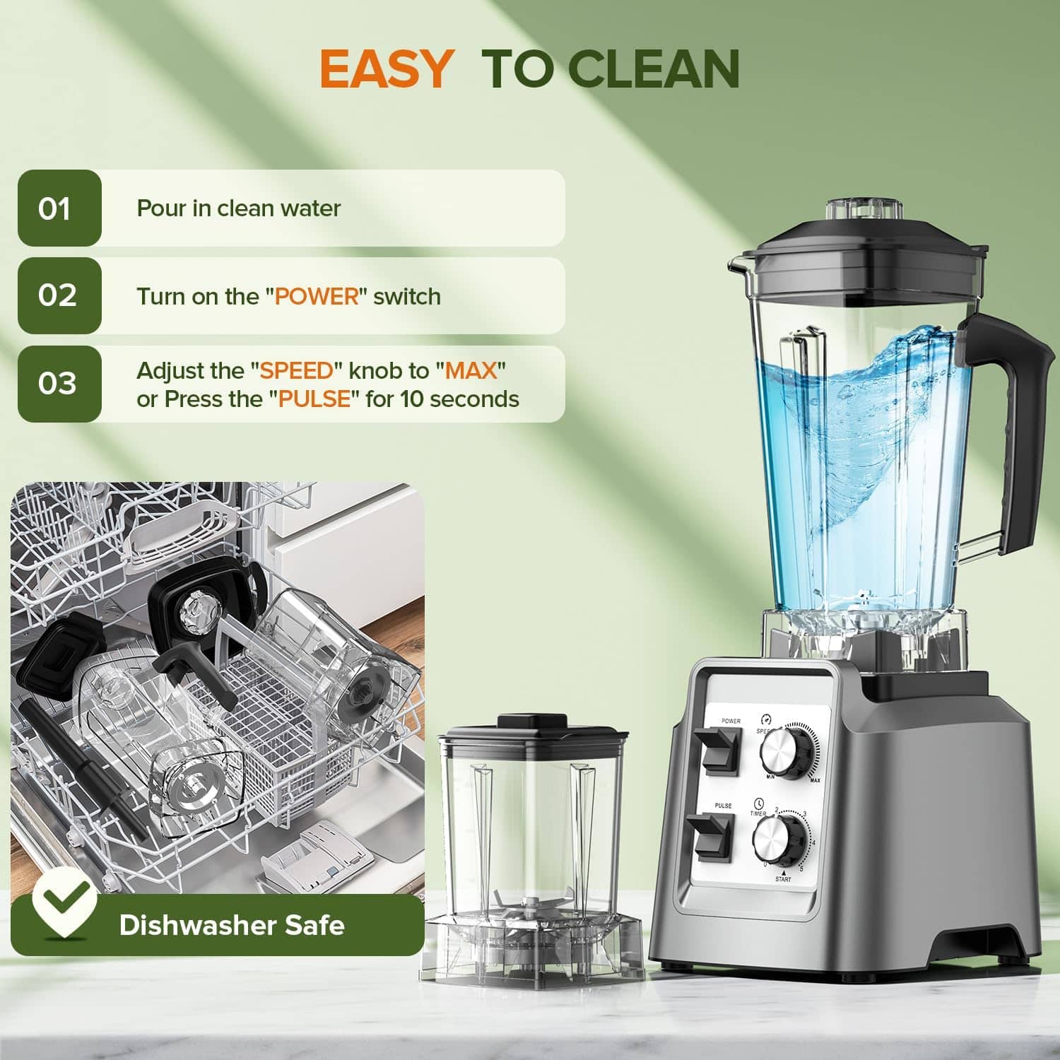 Teendow 1800W 2 in 1 Blender & Grinder Combo, 68oz BPA Free Jar