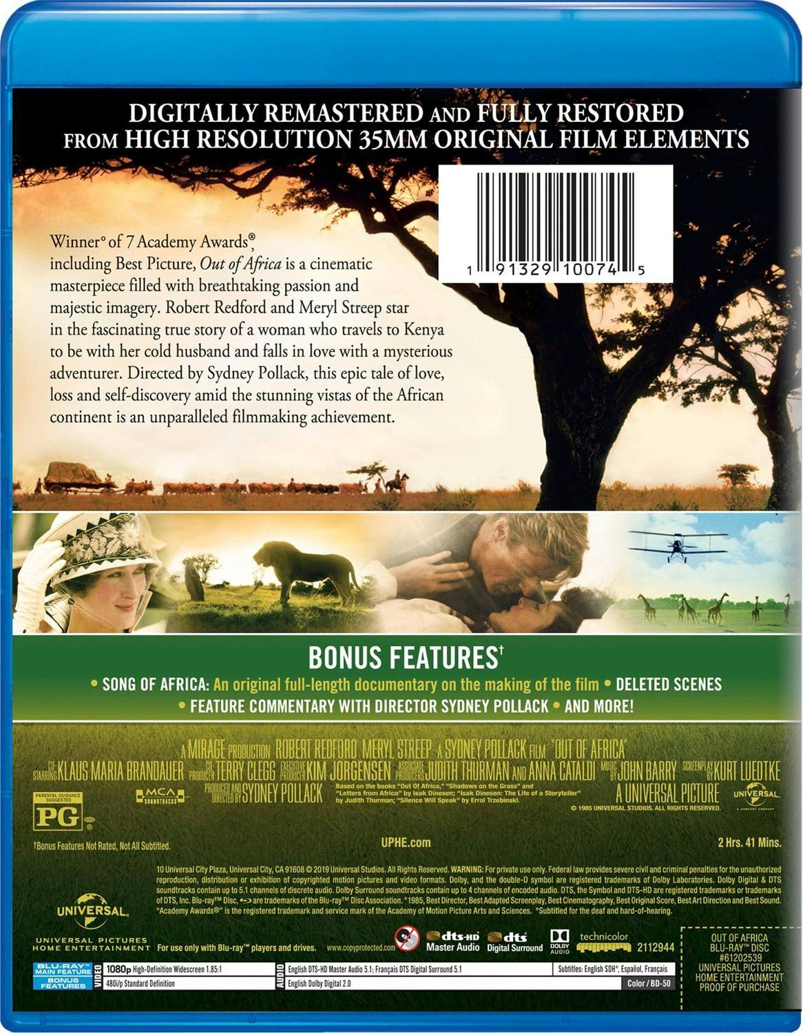 Back. Out of Africa [Blu-ray].