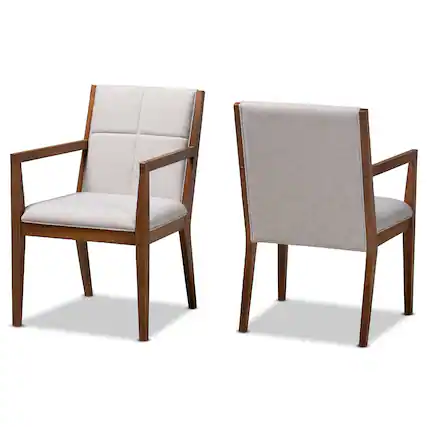 Front. Baxton Studio - Theresa Mid-Century Modern Fabric Upholstered and Walnut Finished Wood 2-Piece Living Room Accent Chair Set - Greyish Beige/Walnut Brown.
