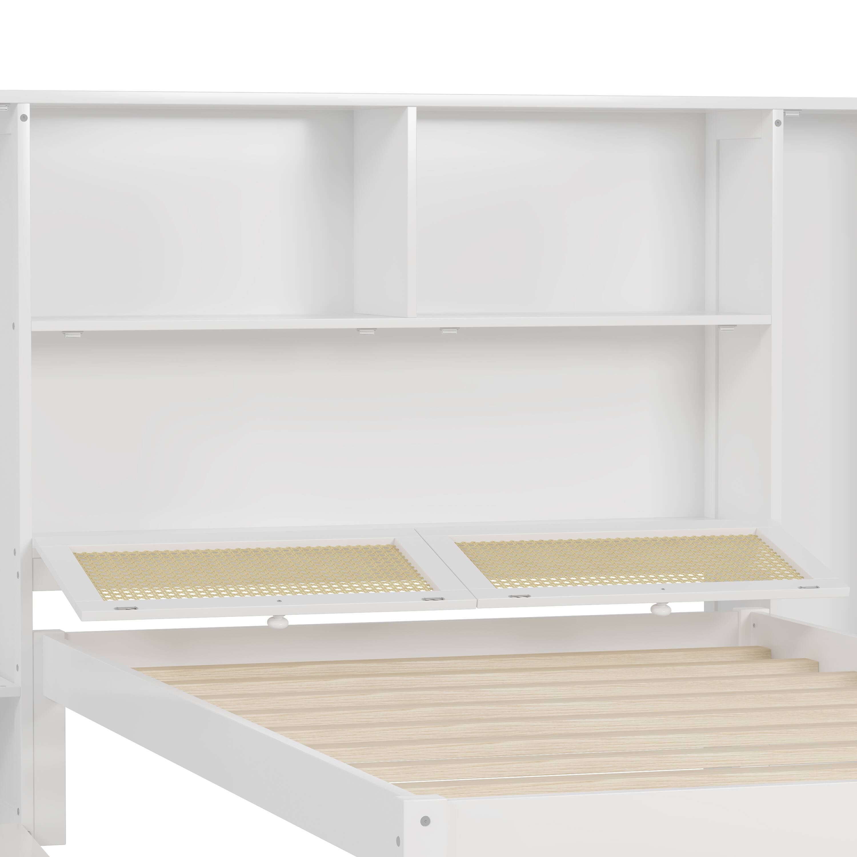 Alt View 4. Tiramisubest - Twin Size Wooden Multifunctional Platform Bed with Two Storage Lockers, Drawer, and Storage Shelf on Headboard - White.