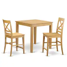 East West Furniture - 3 Pc counter height Table and chair set-pub Table and 2 counter height Chairs - Oak