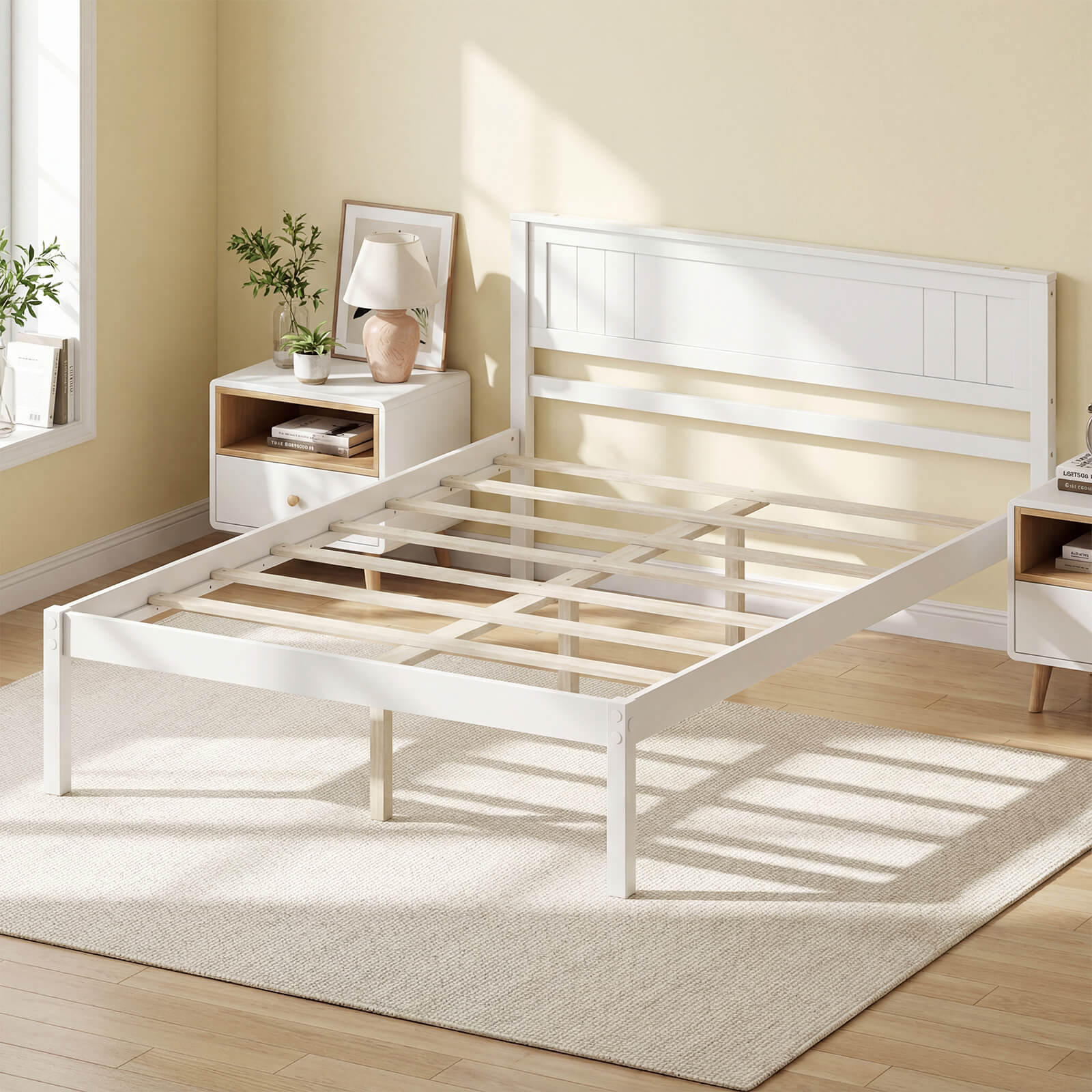 Alt View 4. Costway - Costway Full Size Wooden Platform Bed Frame with Headboard Mattress Foundation - White.