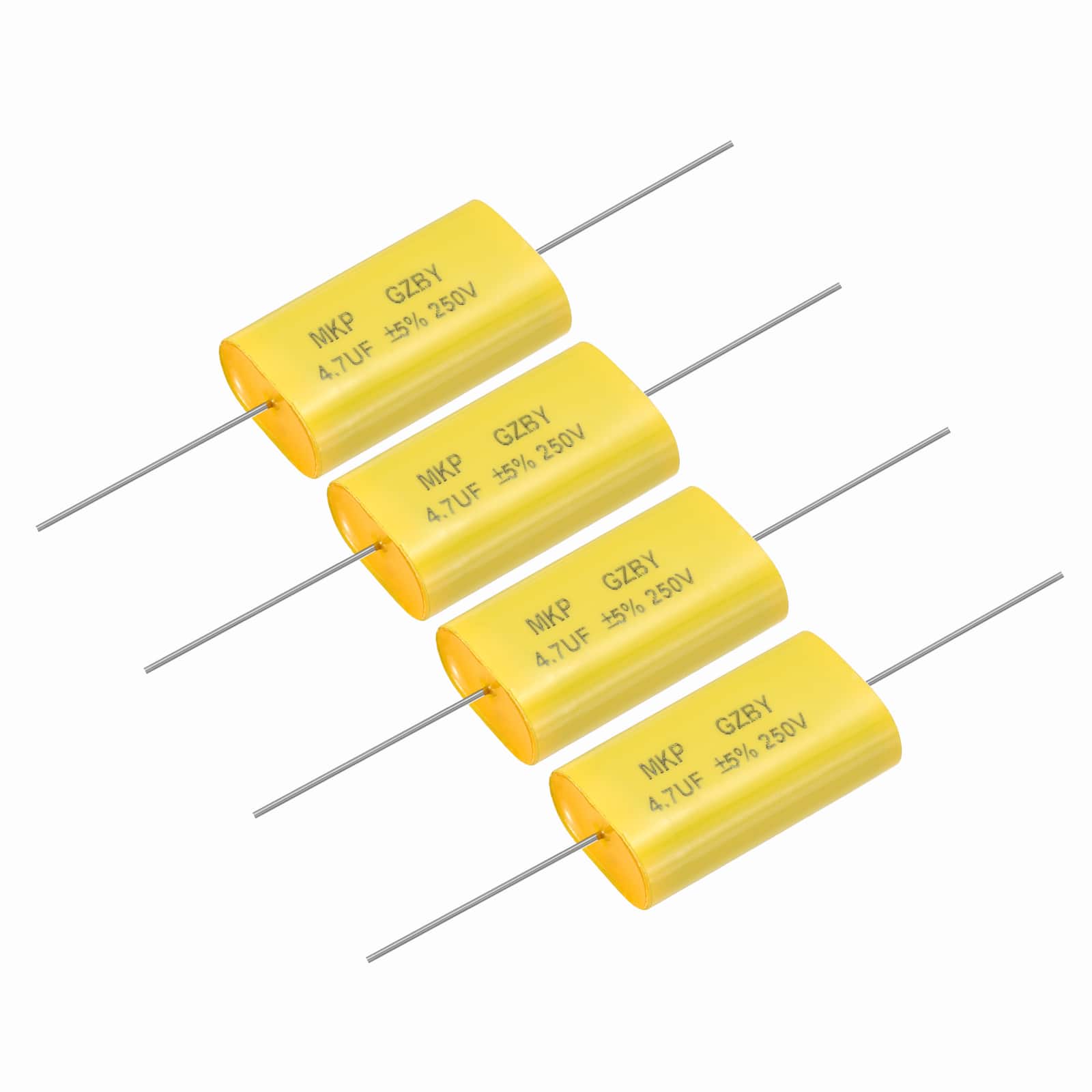 Unique Bargains - 4pcs 4.7uF Frequency Divider Capacitor, 250V Audio Speaker Crossover Non-Polarity Polypropylene MKP Film Capacitor - Yellow price history on PriceWatchPro
