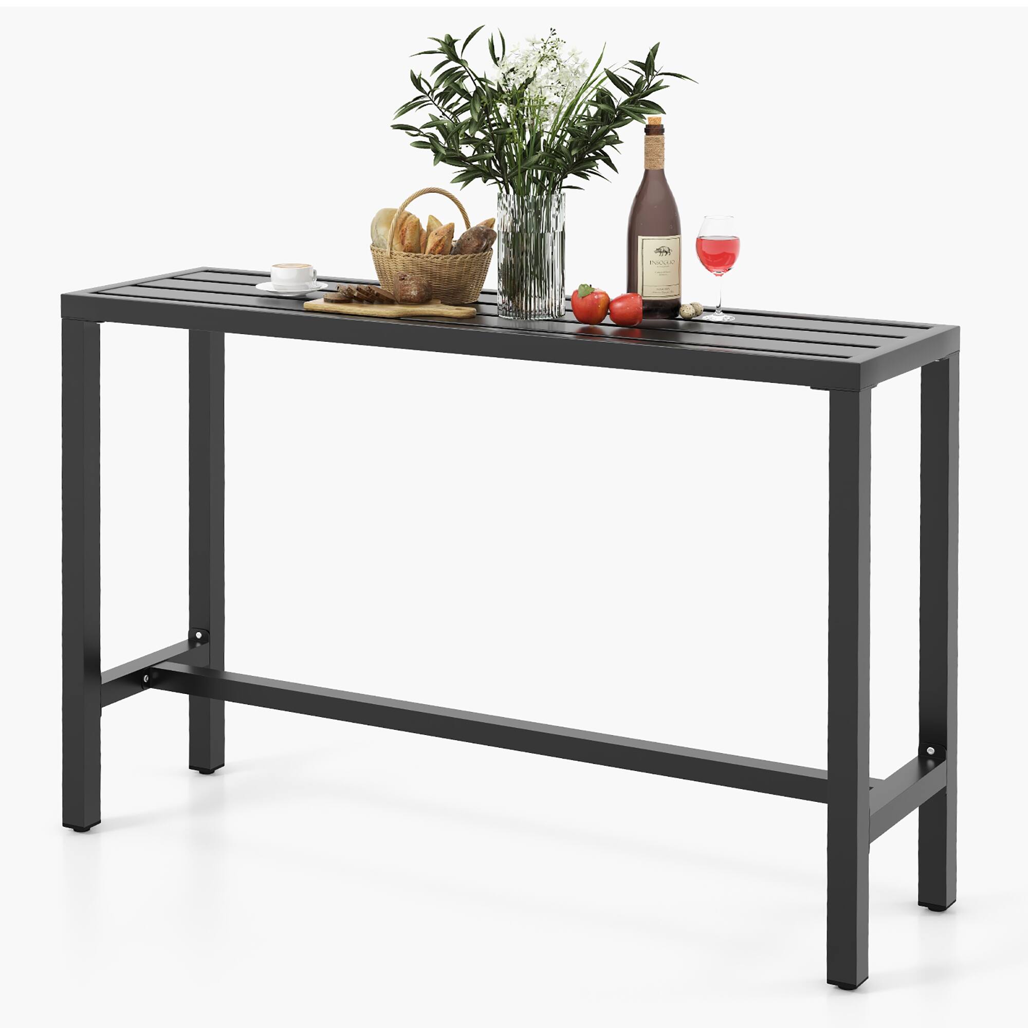 Front. Costway - Costway Outdoor Metal Bar Table 55" Patio Rectangular Counter Height Dining Table Black - Black.
