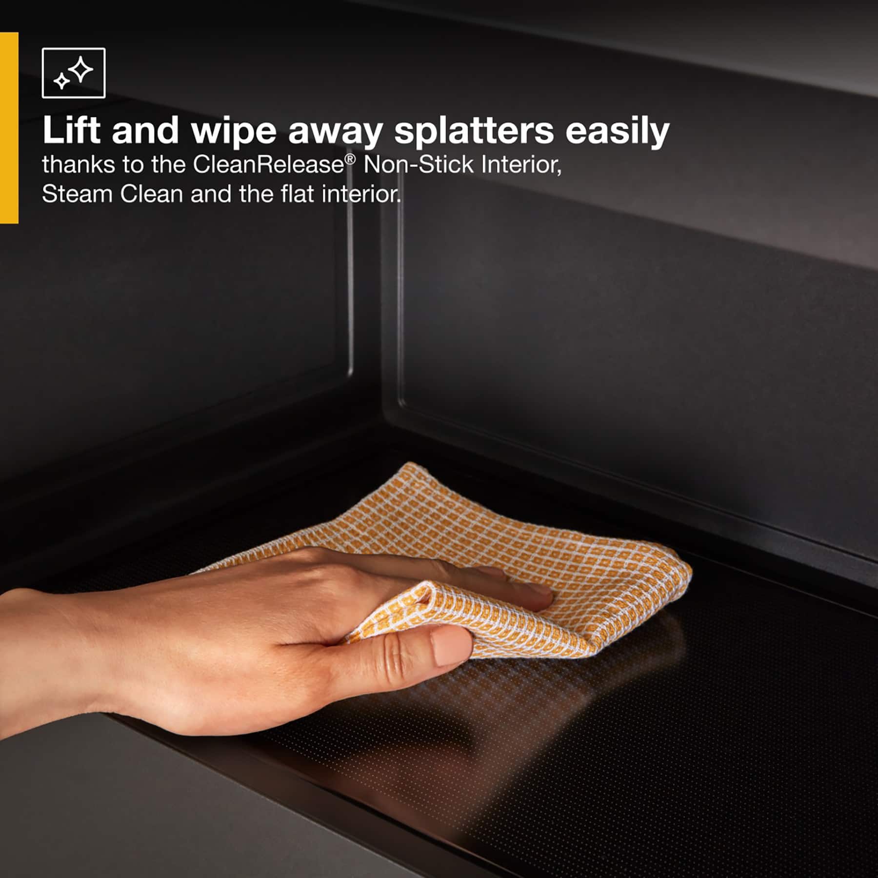 Lift and wipe away splatters easily thanks to the CleanRelease Non-Stick Interior, Steam Clean and the flat interior.