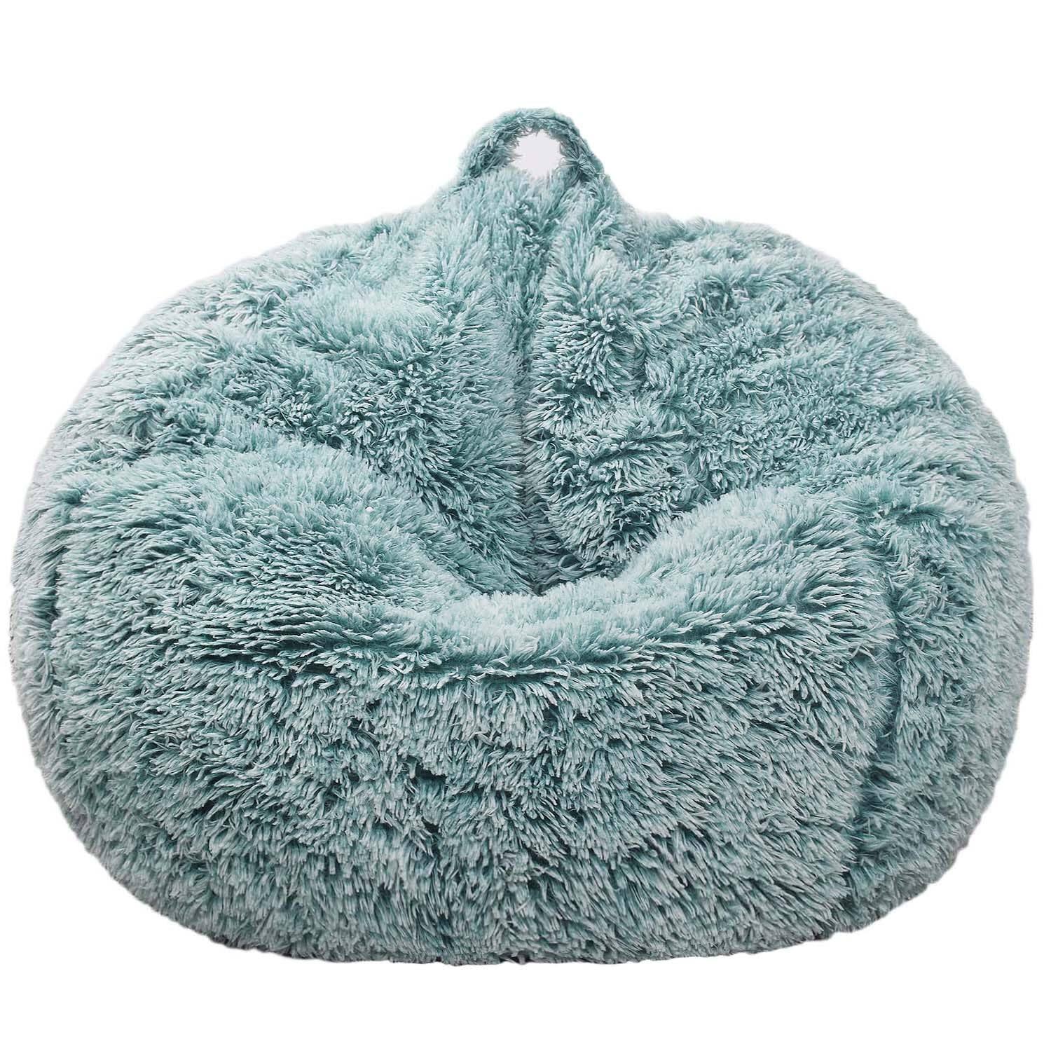 Alt View 4. PO3TICJUNKI3 - Fluffy Bean Bag Chair For 2 Round Memory Foam Filled Teens Ultra Soft Faux Fabric Chairs Playroom Living Ro - Grey.