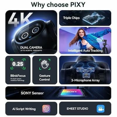 Pixy Dual lens 4K PTZ Webcam with Gesture Control and Auto Pixy Dual lens 4K PTZ Webcam with Gesture Control and Auto