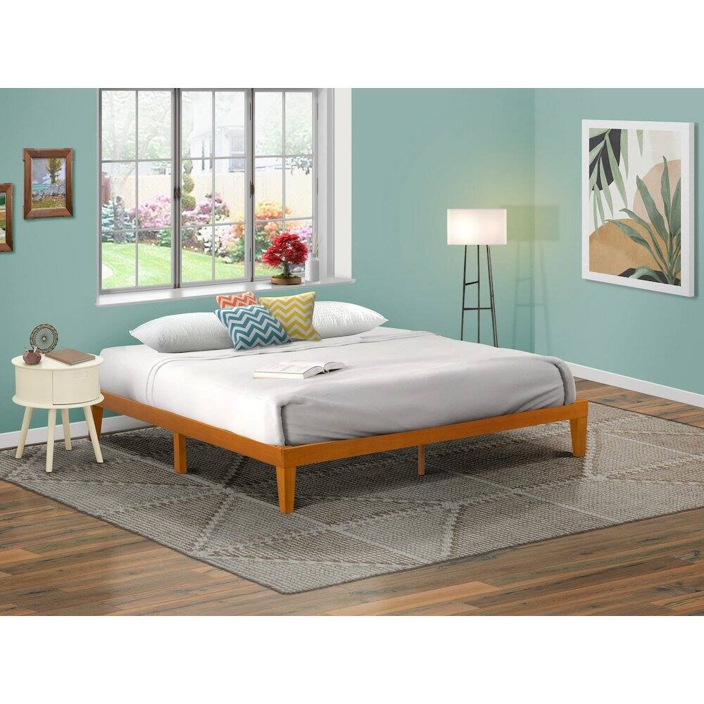 Alt View 6. East West Furniture - King Size Platform Bed Frame with 4 Legs and 2 Extra Center Legs - Oak Finish - Oak.
