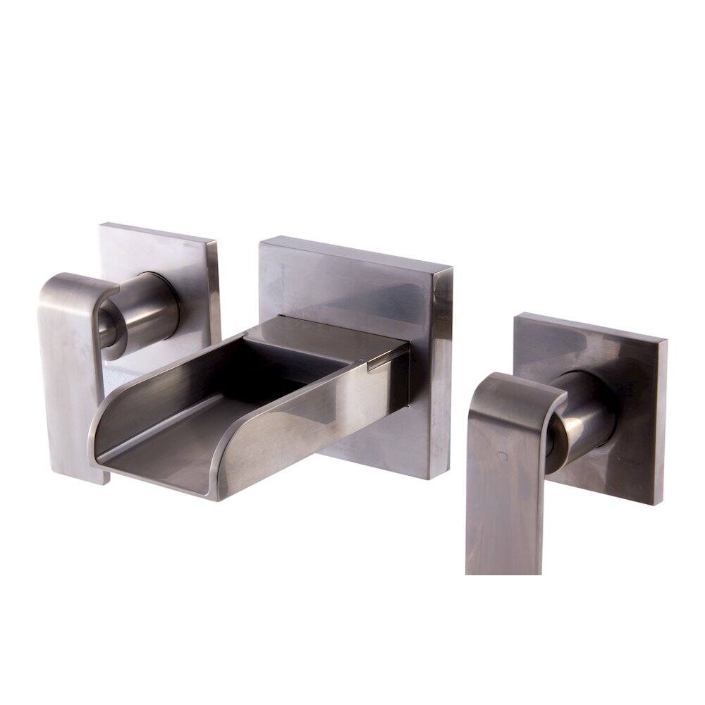 Angle. Alfi - Brushed Nickel Widespread Wall Mounted Modern Waterfall Bathroom Faucet - Silver.