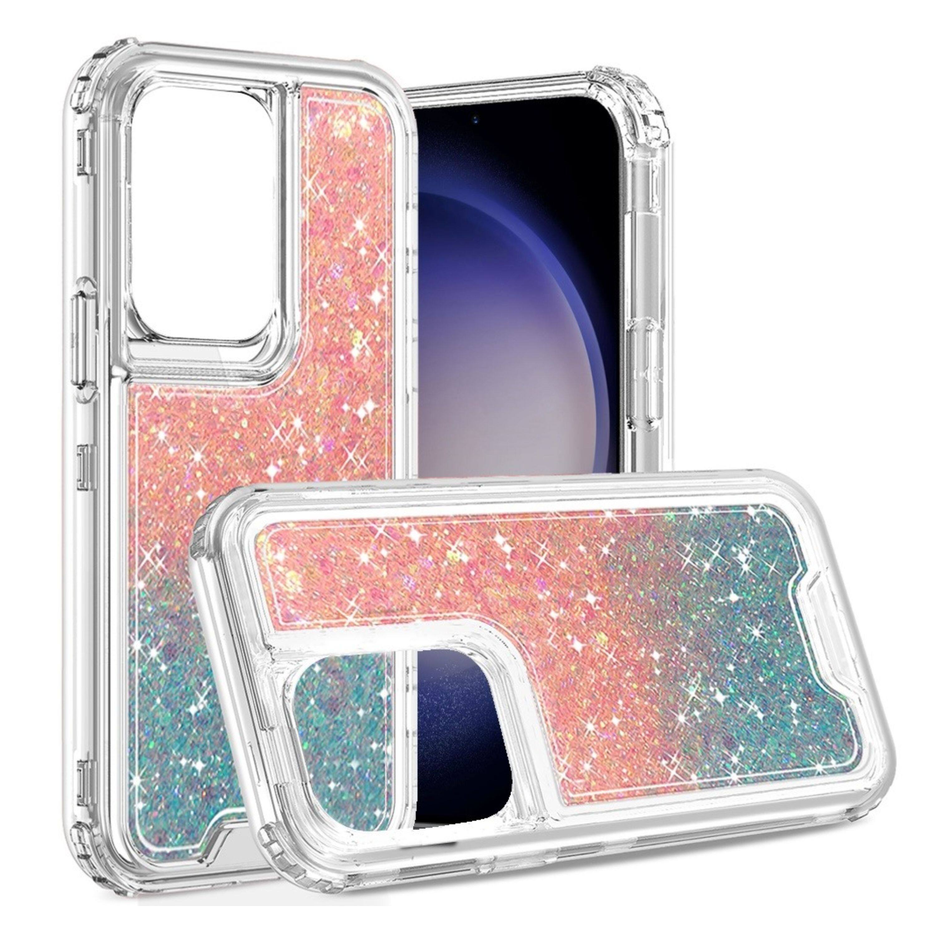 Angle. Kitcheniva - Shockproof Epoxy Glitter Phone Case For Samsung Galaxy S24+ Plus Pink/Light Blue - Pink/Light Blue.
