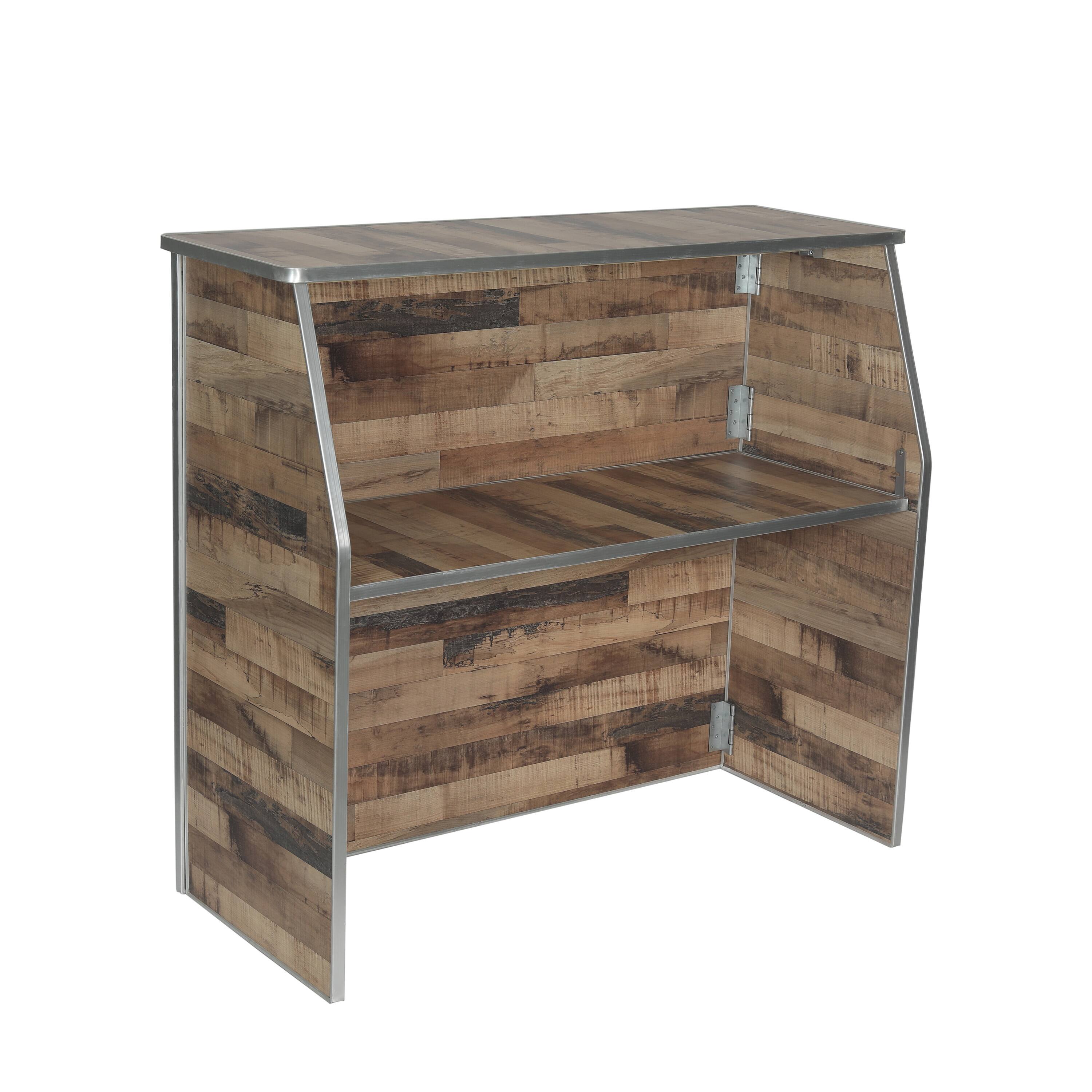 Back. Flash Furniture - Amara 4' Rustic Natural Wood Plank Laminate Foldable Bar - Portable Event Bar - Natural.