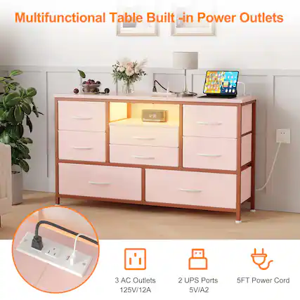 Multifunctional Table Built-in Power Outlets
- 3 AC Outlets 125V/12A
- 2 UPS Ports 5V/A2
- 5FT Power Cord