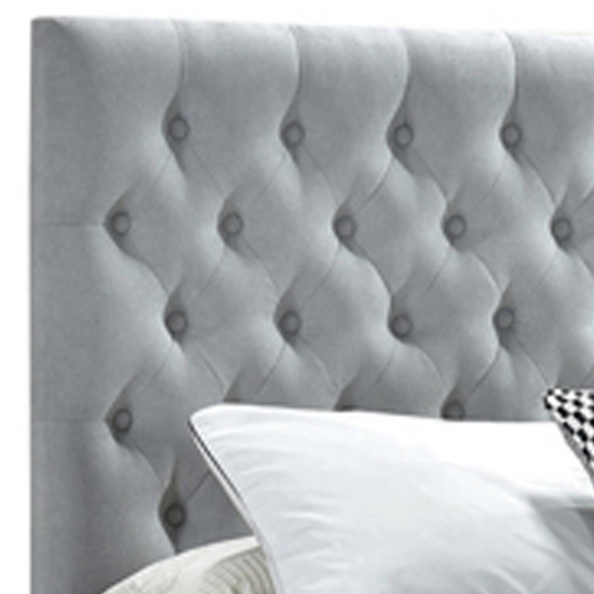 Back. Manhattan Lane - Fabric Upholstered Wooden Full Size Bed with Bottom Drawers - Gray.