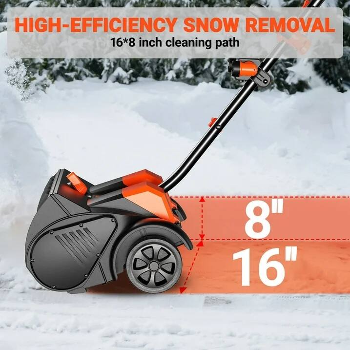 HIGH-EFFICIENCY SNOW REMOVAL  
16*8 inch cleaning path  
8"  
16"