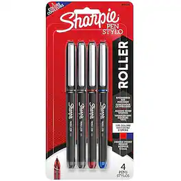 Sharpie - Rollerball Pen, Needle Point Precision Pen, Color Ink, 4 Count - Assorted