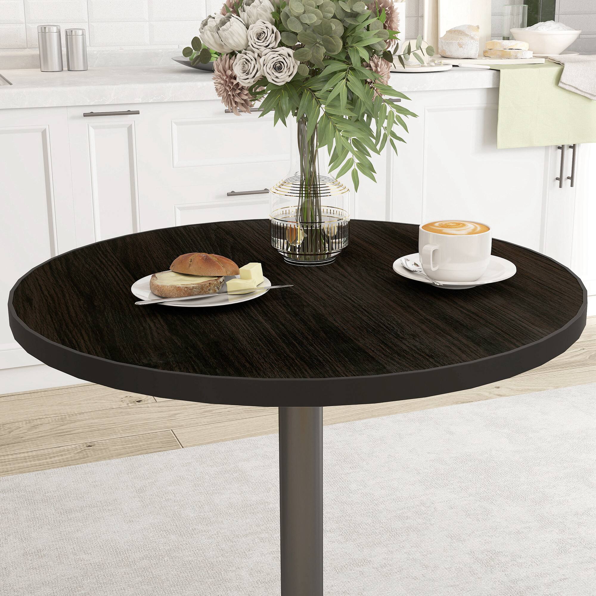Alt View 8. Homcom - Round Dining Table for 2-4 People, Modern Kitchen Table with Wood Grain Top and Round Base for Dinning Room - Black.