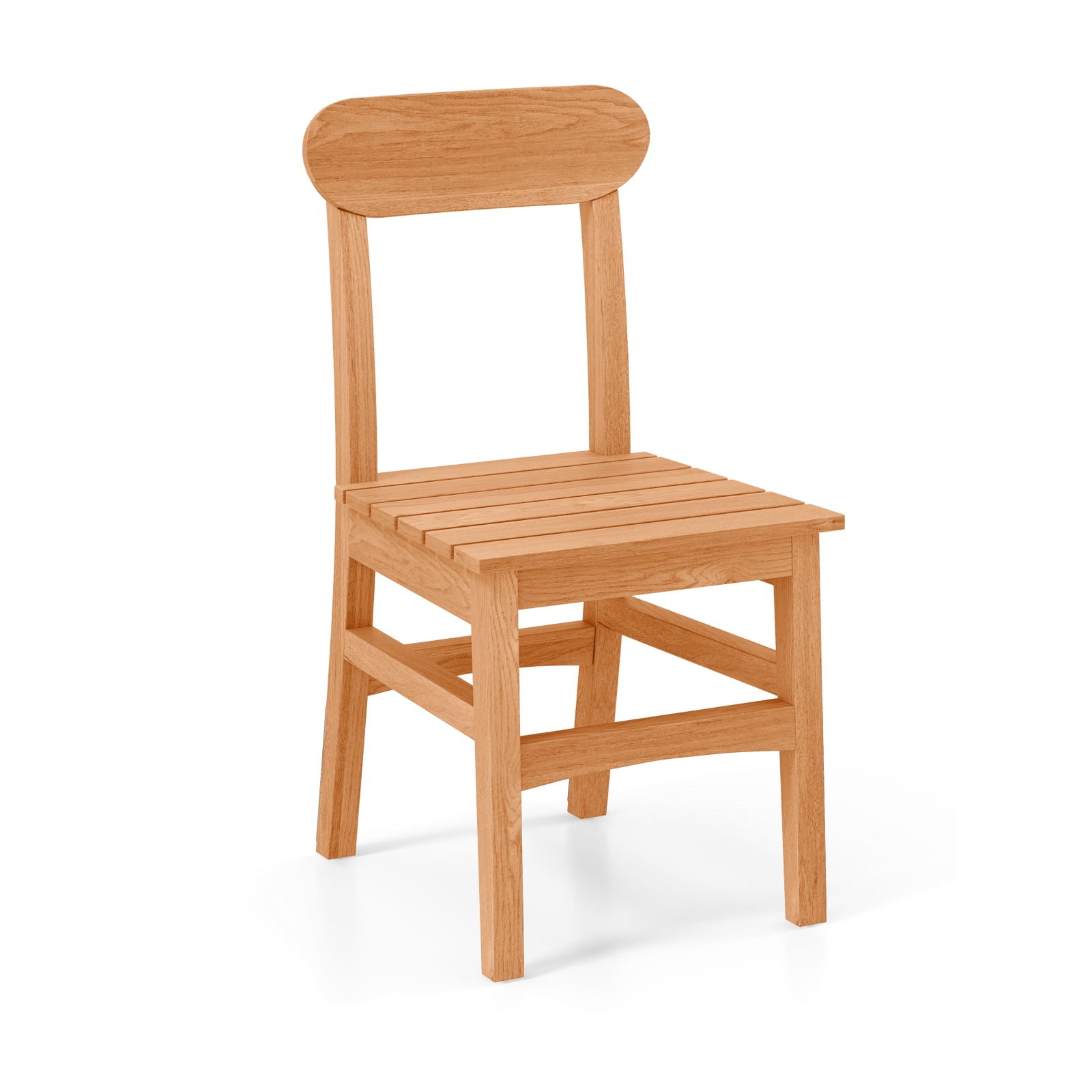 Costway - 1 PCS Patio Teak Wood Chair Wooden Armless Dining Chair with Slatted Seat - Natural
