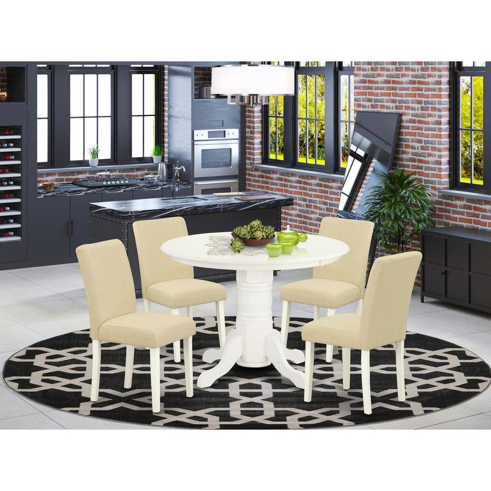 Left. East West Furniture - Dining Room Set Linen White - Brown.