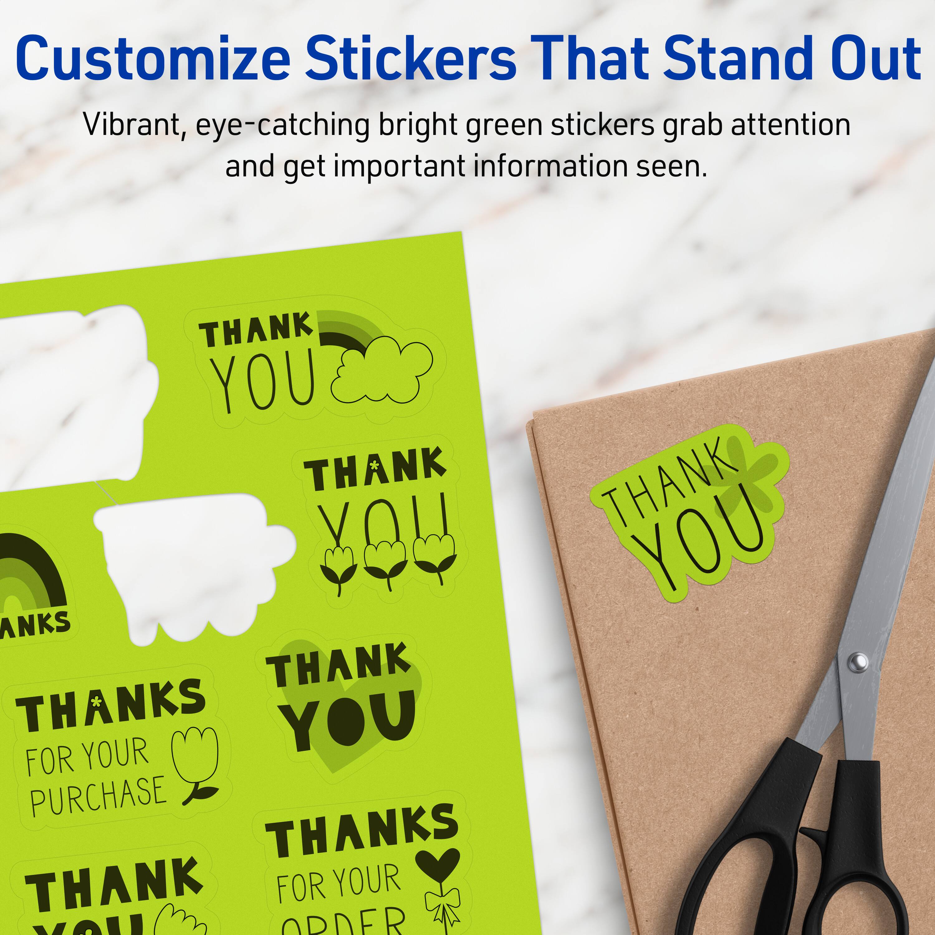 Customize Stickers That Stand Out

Vibrant, eye-catching bright green stickers grab attention and get important information seen.

THANK YOU

THANKS

THANKS FOR YOUR PURCHASE

THANK YOU

THANKS FOR YOUR ORDER