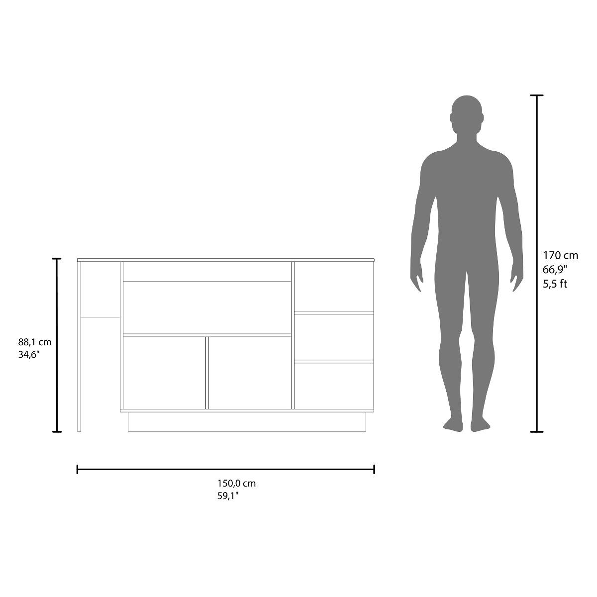 170 cm 66,9" 5,5 ft  
88,1 cm 34,6"  
150,0 cm 59,1"