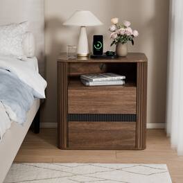 Furnulem - Modern Nightstand With Charging Station2drawer And 1 Shelf - Brown