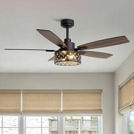 Siljoy - 52-inch Modern Crystal Ceiling Fan Light Remote APP Control Suitable for Bedroom Living Room - Matte Black