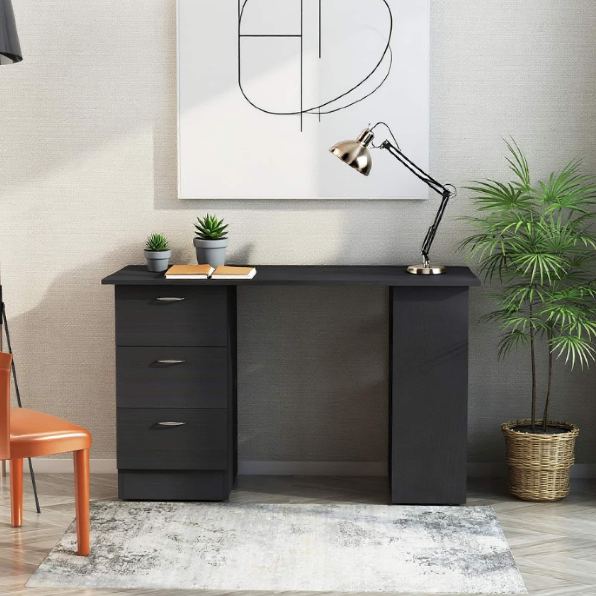 GOODSILO - Modern Home Office Computer Desk with Bookshelf Storage and Drawers - Space Saving Workstation for Small Spaces - Black