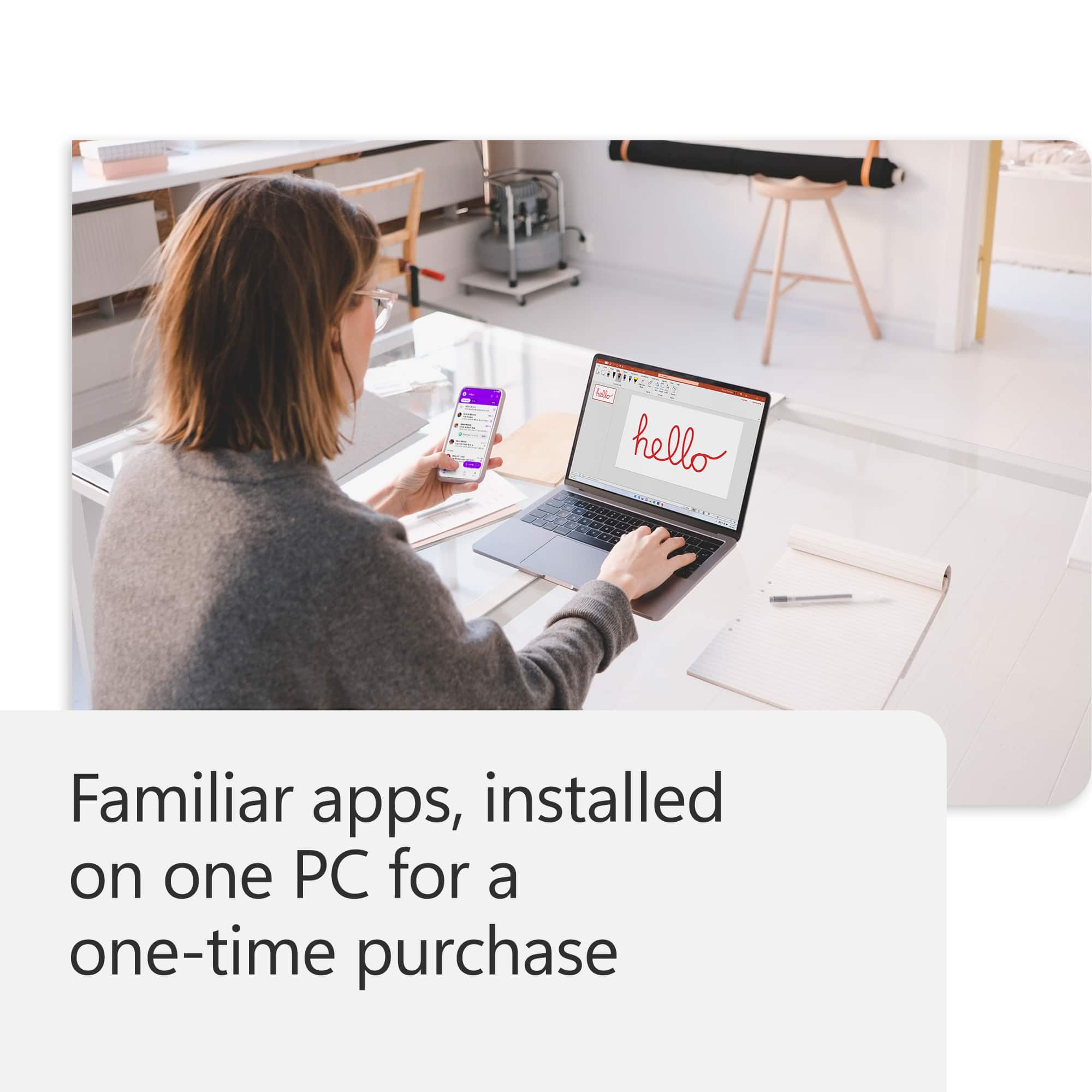 Familiar apps, installed on one PC for a one-time purchase.
