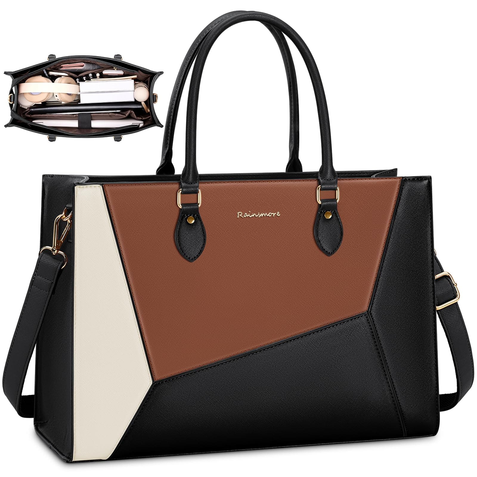 DORLUKFU - Laptop Tote Bag for Women 15.6 Inch Large Women Work Bags Waterproof Business Office Teacher Bag Computer Briefcase - Black&brown&white