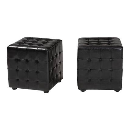 Front. Baxton Studio - Siskal Modern Cube Ottoman - Black.