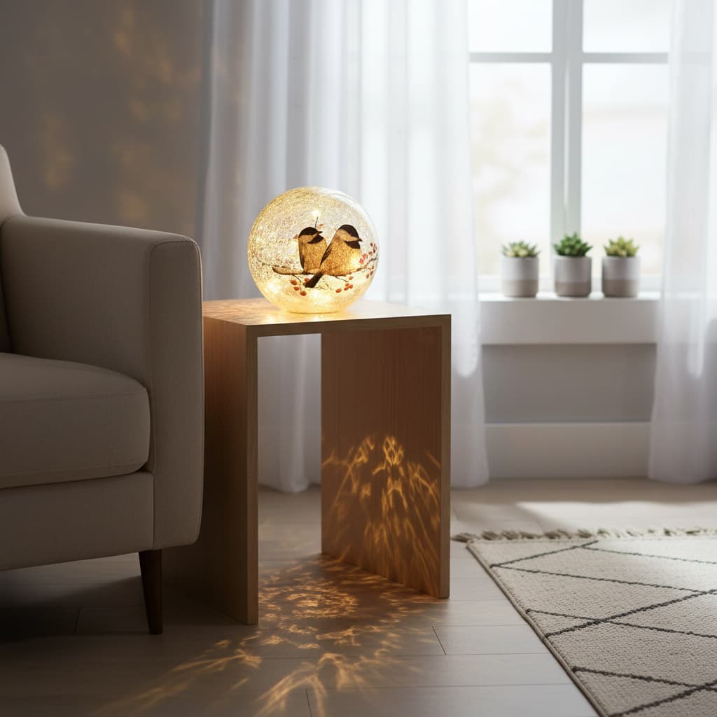 Alt View 4. FINEAK - Glass Ball Night Lamp with Birds Pattern: Crackle Warm White Light - Modern Decor for Bedroom/Living Room/Nursery & More - Yellow.