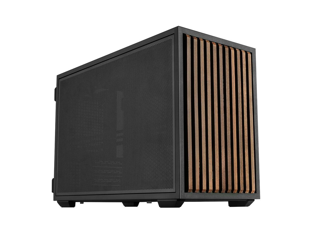 Alt View 1. Lian Li - B4-mATX Walnut Wood Compact SFF Computer Case Pre-installed 2 x 120mm Fans Rotating AC Inlet Horizontal/Vertical Setup - Black.