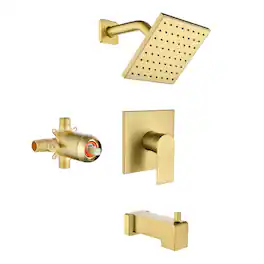 Paradigms Interiors - Brushed Shower Faucet Set With Tub Spout Rain Head And Fixtures Trim Kit - Brushed Gold-With Shower Head