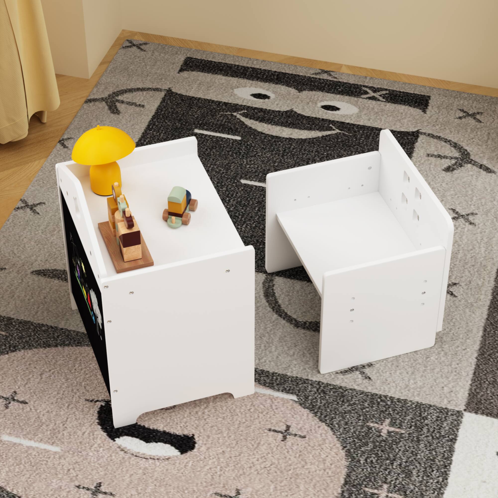 Alt View 2. Tiramisubest - Wooden Toddler Table and Chair Set,Kids Activity Table Step Stools with Blackboard & 3 Heights Adjustable - White.