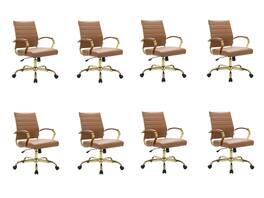 LeisureMod - (Set of 8) Benmar Modern Leather Computer Office Chair with Swivel, Adjustable, and Ergonomic Design for Home Office - Brown