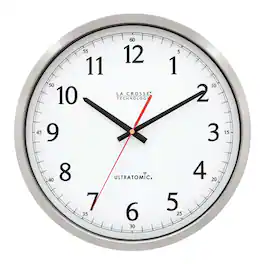 La Crosse Technology - 14 Inch UltrAtomic Analog Stainless Steel Wall Clock with Shatterproof Lens - Silver