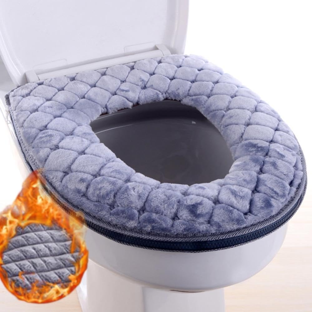 Front. Auledio - Toilet Seat Cushion - Soft, Thicker, Warmer Washable Covers with Zipper - Home Reusable (Gray) - Grey.