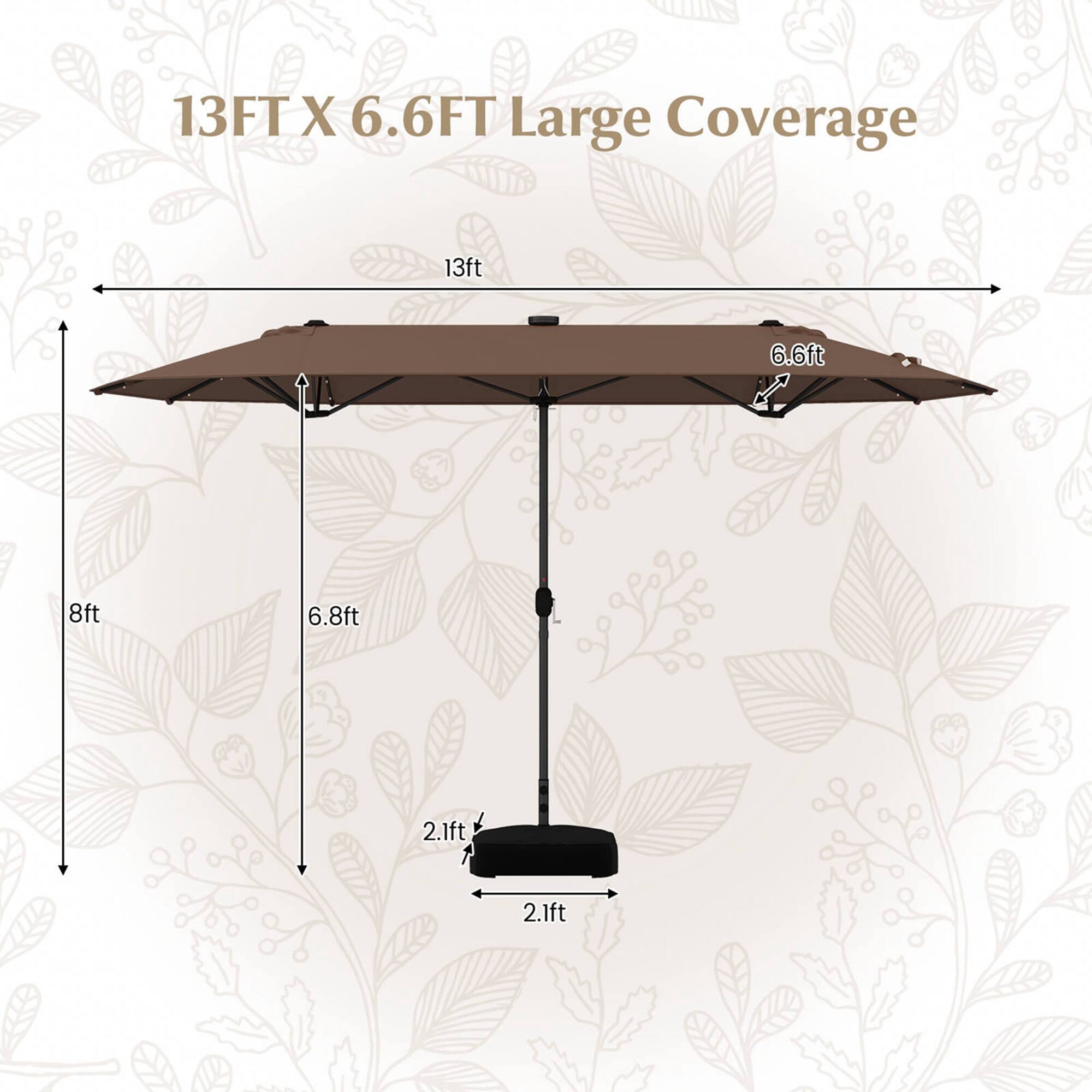13FT X 6.6FT Large Coverage  
13ft 6.6ft 8ft 6.8ft 2.1ft 2.1ft