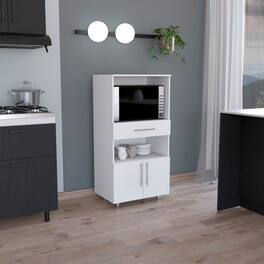 Loheer - Kitchen Pantry Cabinet 48 Inch Freestanding Microwave Stand with Storage - White
