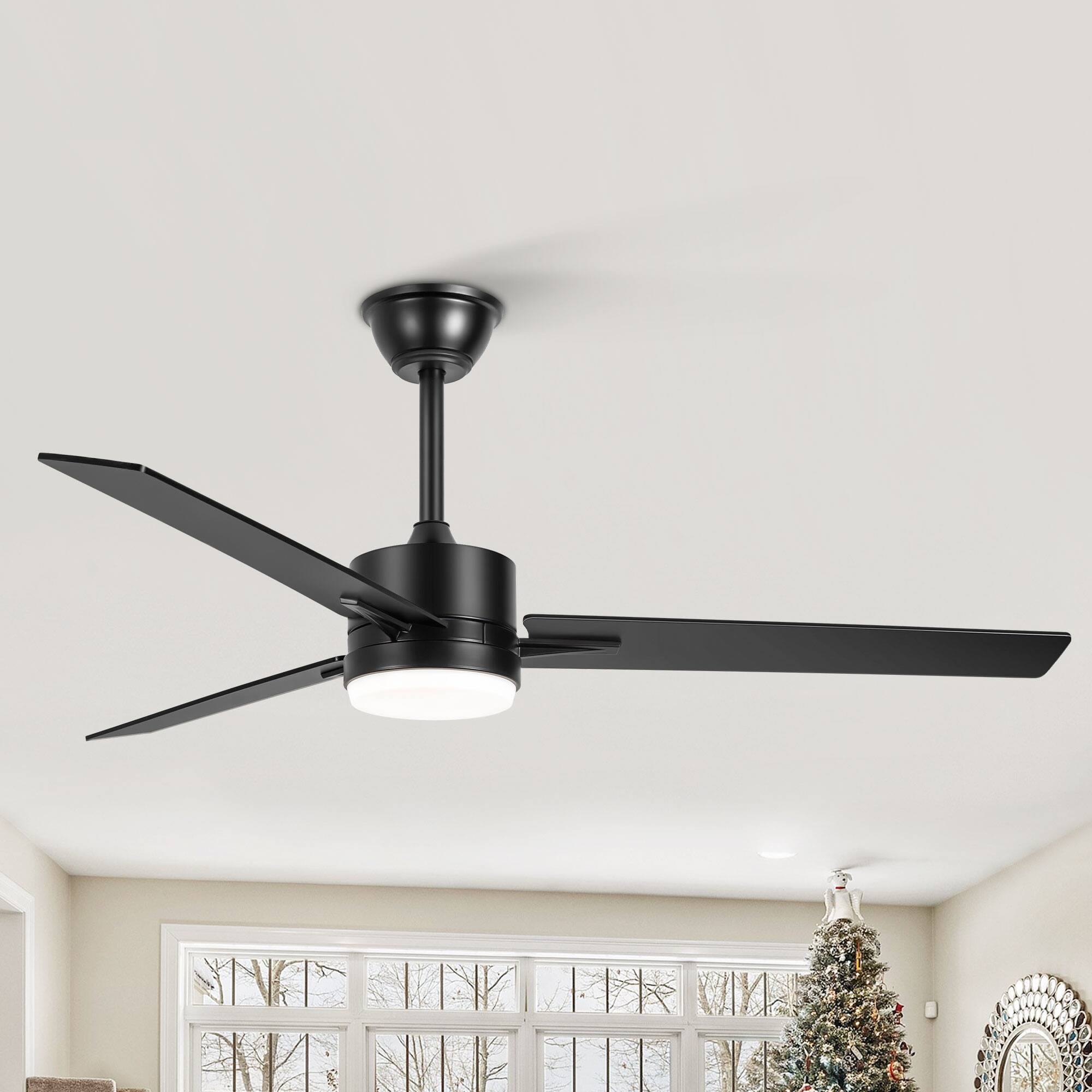 Front. Breezary - 52" Ceiling Fan with 3 Dual-Finish Blades, 3-Color Light, 6-Speed DC Motor, Remote Control with Timer & Memory - Matte Black and Dark Wood Grain.