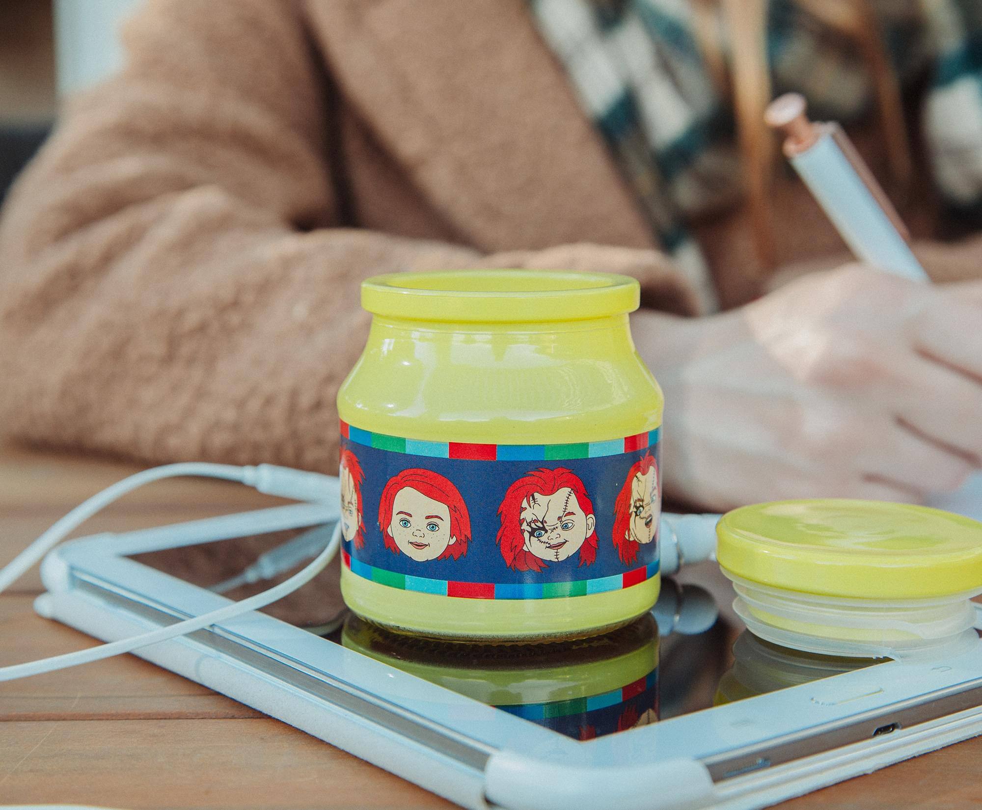 Alt View 4. Silver Buffalo - Child's Play Chucky Expressions Glass Storage Jar With Lid | Holds 5 Ounces - White.