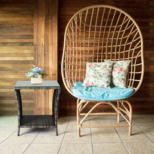 Alt View 8. Winado - 18in Wicker Side Table with Tempered Glass Top, Storage Rattan End Table for Indoor Outdoor Garden Balcony Porch Deck - Grey.