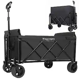Loheer - Foldable Utility Wagon, Expandable Dual-Layer Design, 220 lb Capacity, Wide Wheels for Camping and Gardening