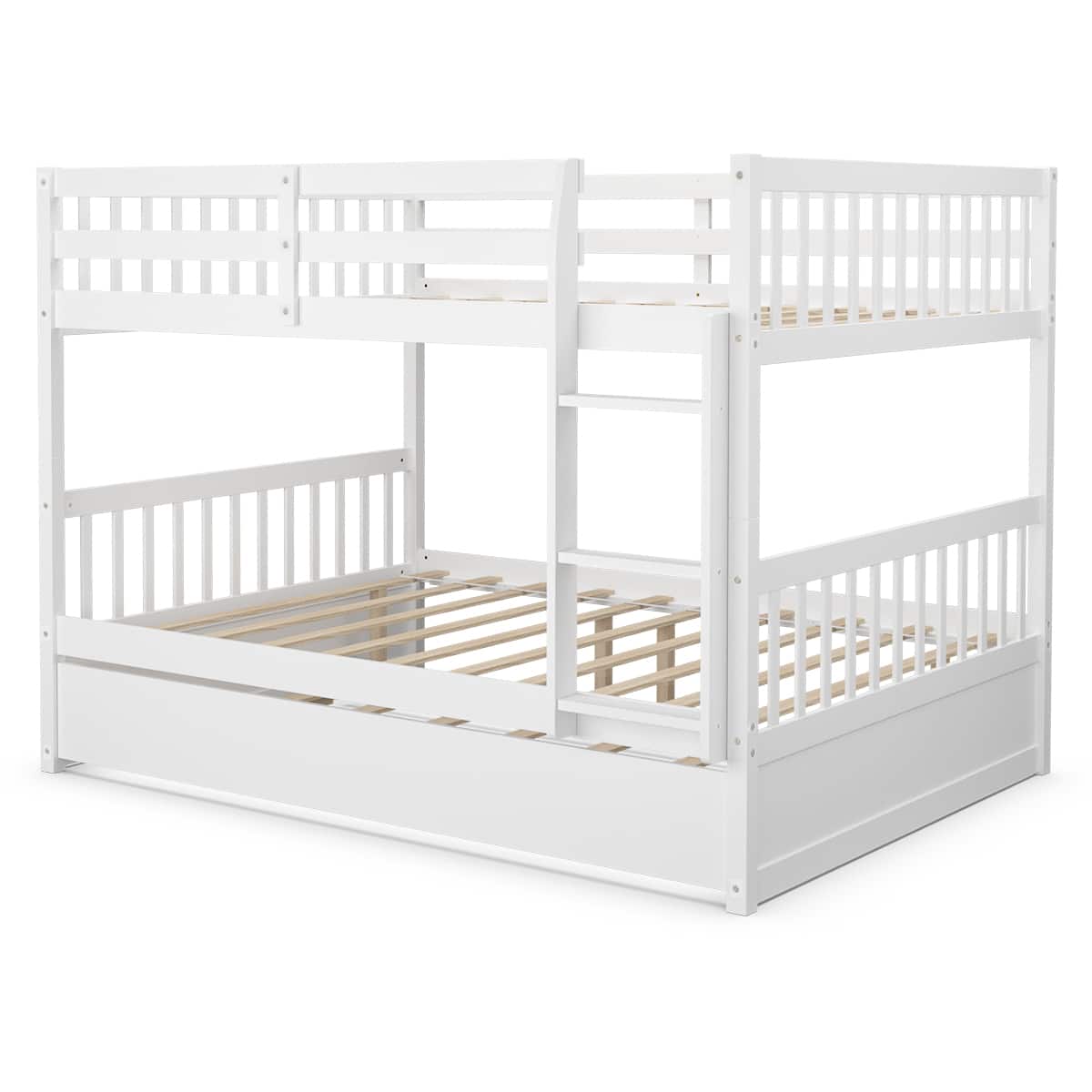 Front. Costway - Costway Full over Full Bunk Bed Platform Wood Bed Captain's Bed w/ Trundle & Ladder Rail - White.