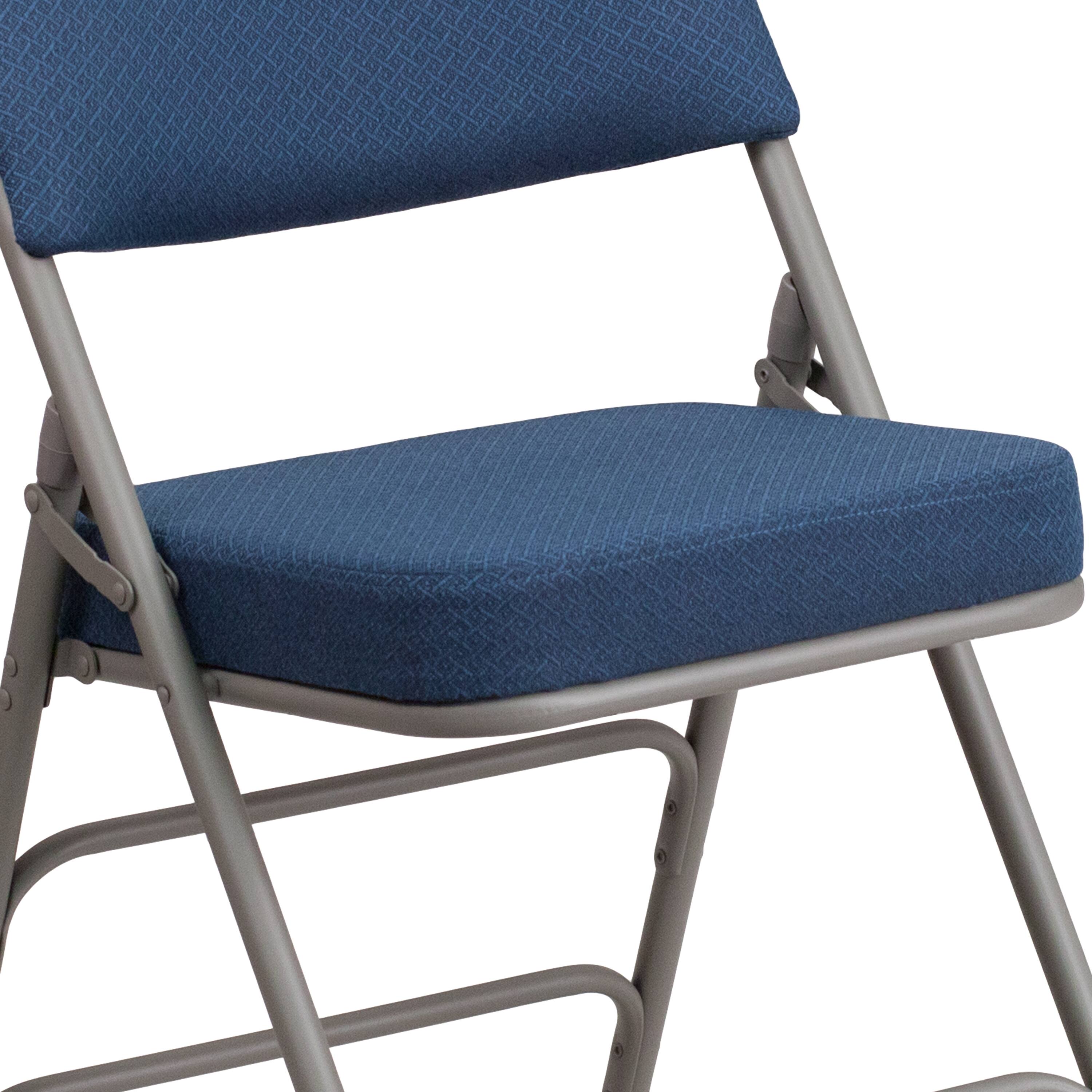 Alt View 10. Emma + Oliver - 2 Pack Premium Curved Triple Braced & Hinged Fabric Upholstered Metal Folding Chair - Navy.